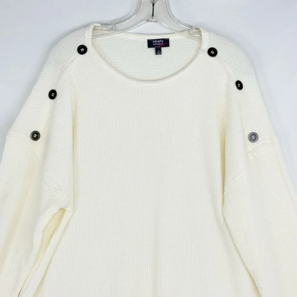 Ninety Clothing Co XL Ivory Knit Sweater Relaxed With Button Accents